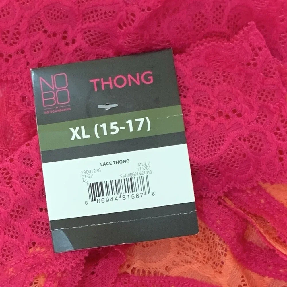 No Boundaries Juniors Lace Thong Panty XL 15-17 New with Tags Pink Orange Floral